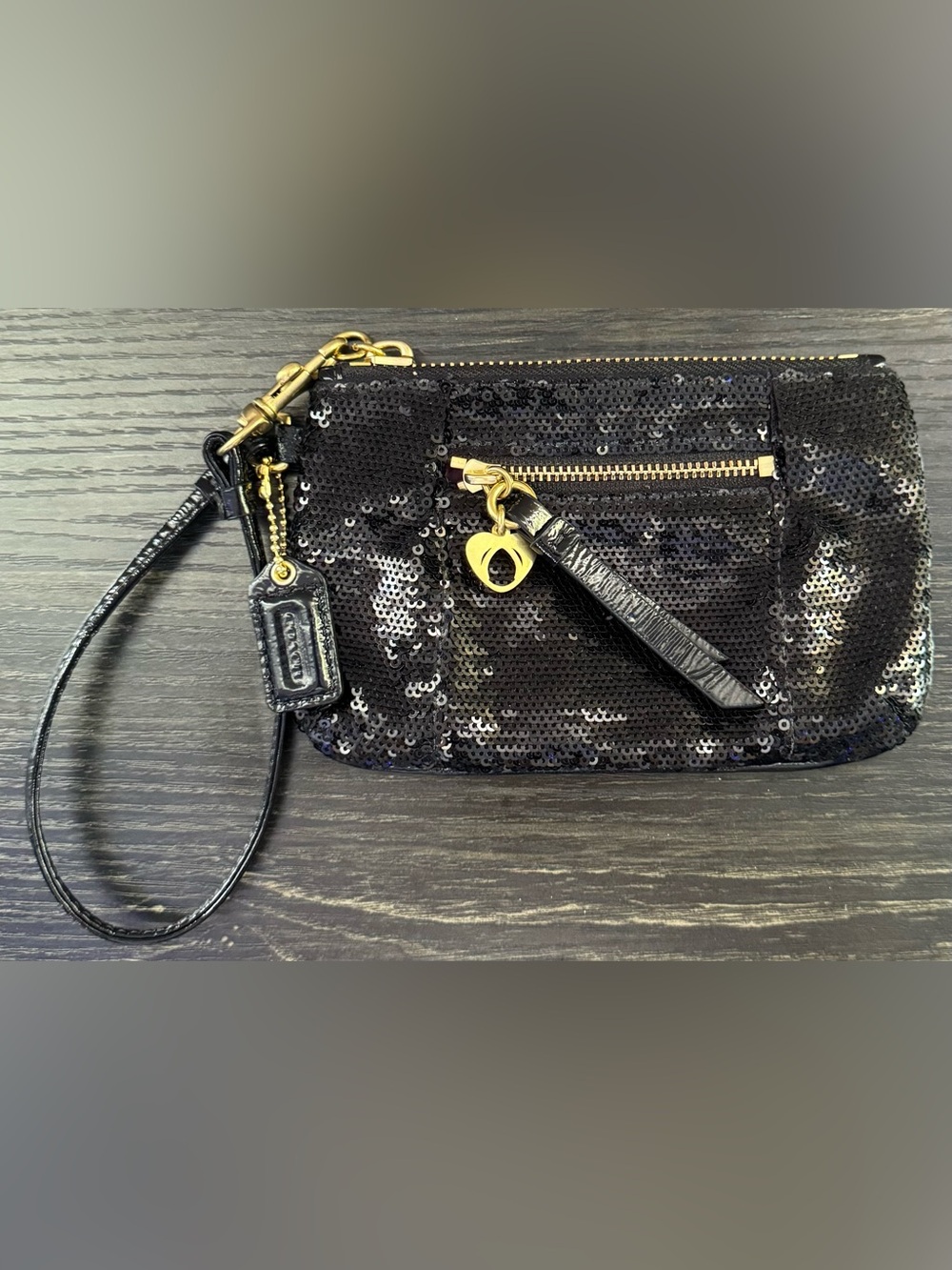 Coach Black Sequin Wristlet